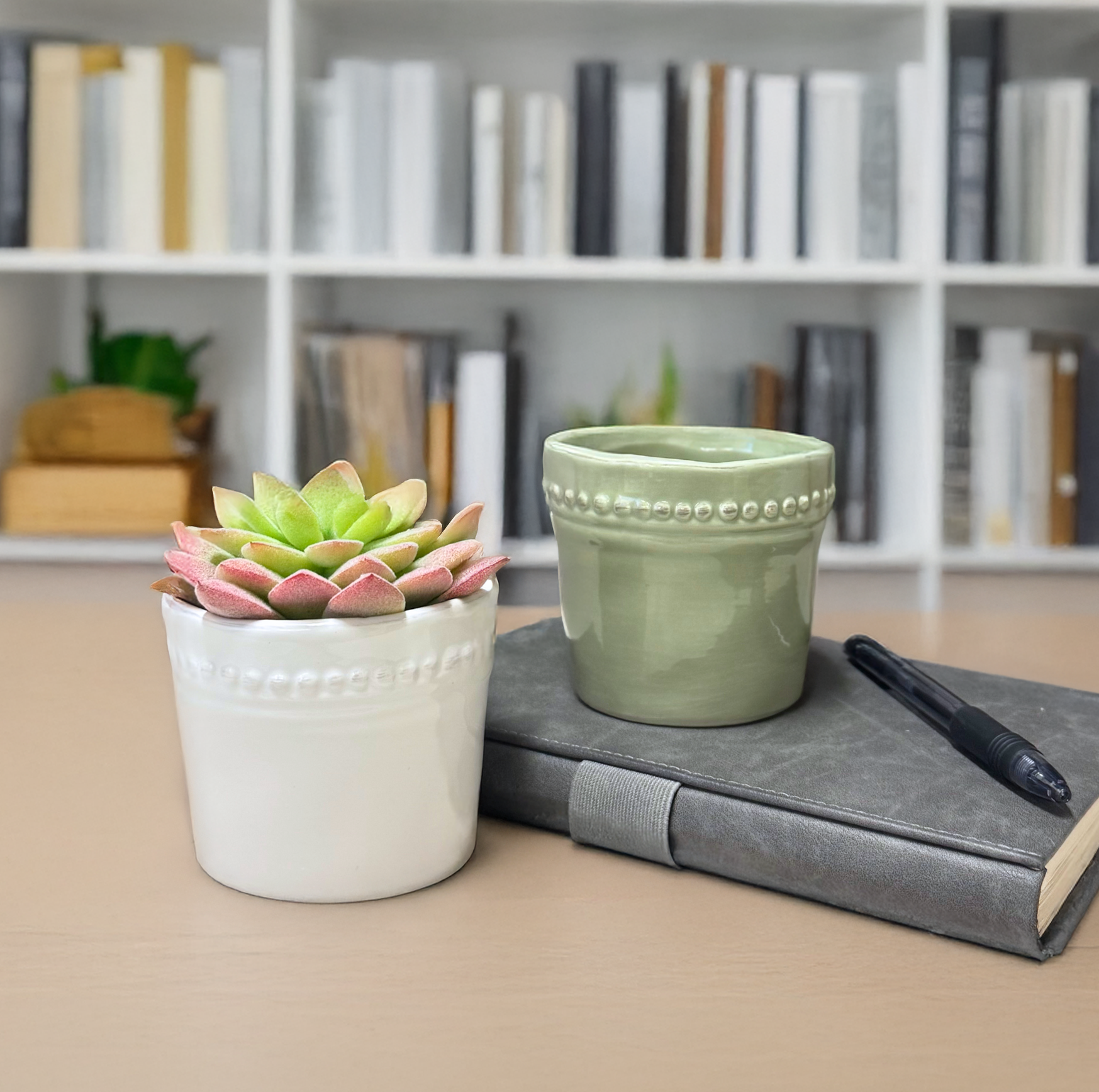 Jacobson - Wholesale Vase - 3.4"D Assorted Dotted Round Pots - Dolomite Ceramic1