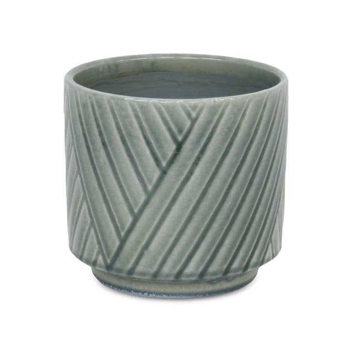 Cheungs Home Decor - Wholesale Plant Pot - Parlora Crossed Diagonal Pattern Ceramic Pot - Green