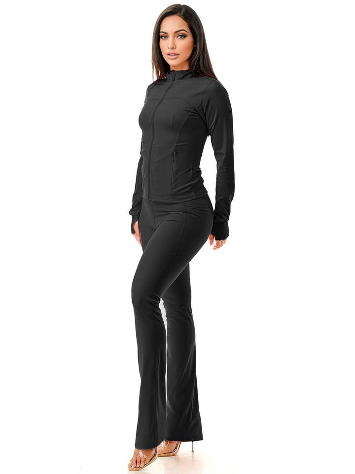 Color 5 - Wholesale Activewear set – Women′s - Premium active wear hoodie jacket w/flare pants work out set