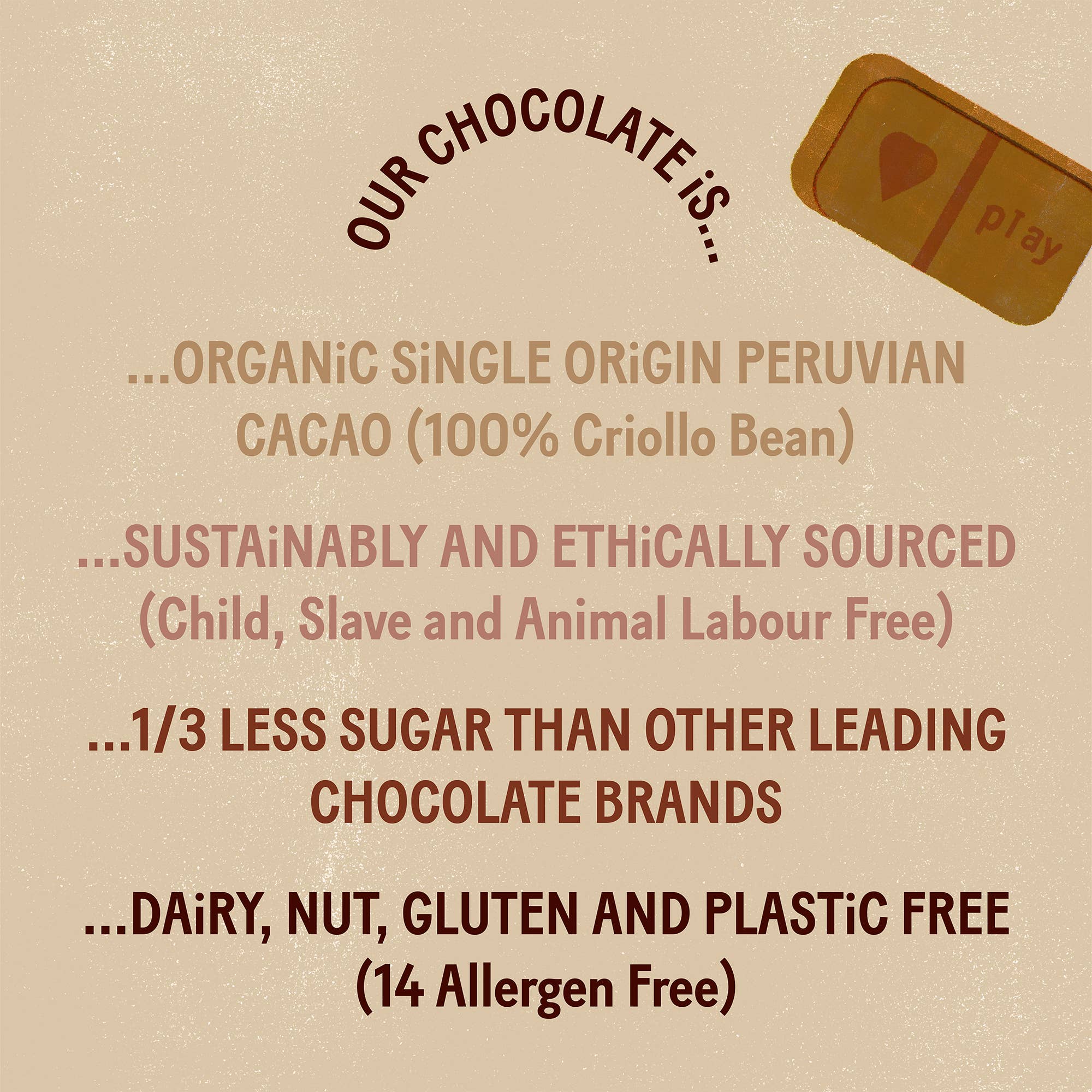 PLAYin CHOC - Vendita all'ingrosso Confezioni di cioccolatini - JustChoc Box 10 - Cioccolato fondente al cacao peruviano biologico 100g5