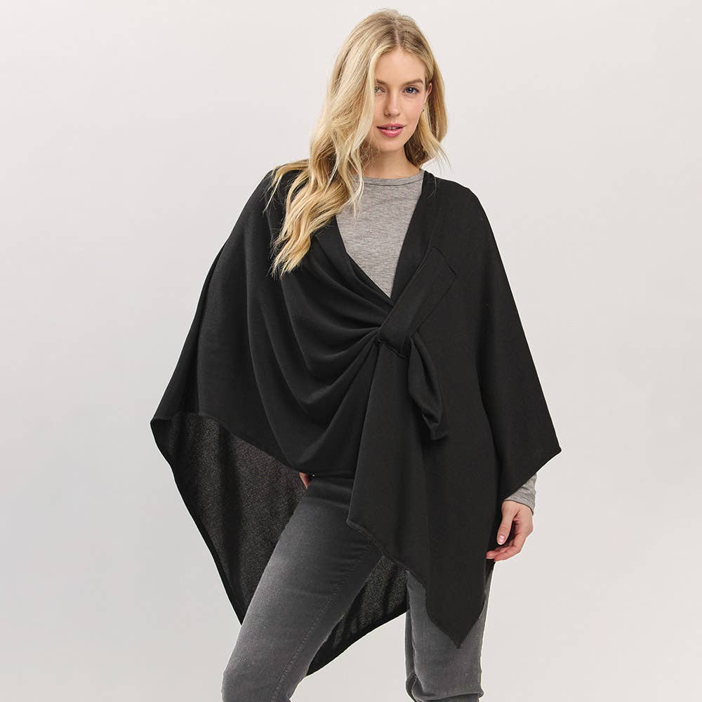 Sensibling Corp. - Wholesale Poncho - Dames - Asymmetrische Zoom Solide Doorknoop Gedrapeerde Strik-Voorkant Wikkelponcho5