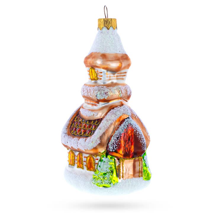 Ornement de Noël en verre en forme de chalet enneigé pour la vente par BestPysanky