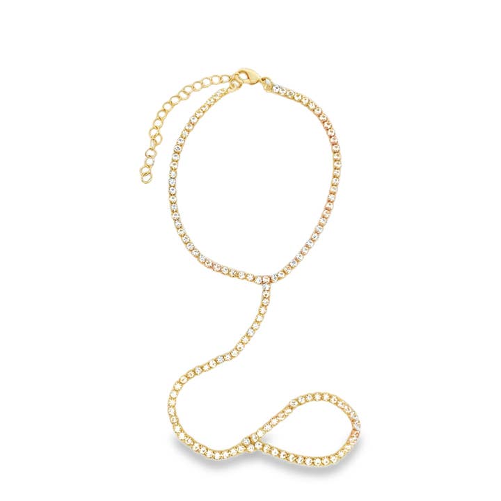 Bracelet chaîne à main en pierre CZ remplie d'or 18 carats pour la vente par MIA Jewelry