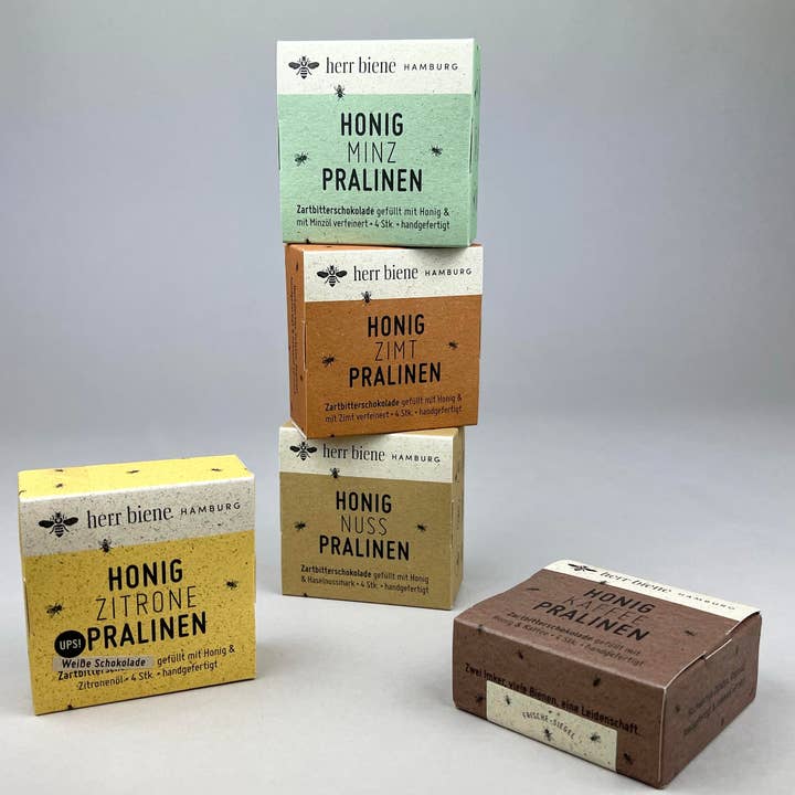 herr biene GmbH - Wholesale Chocolate Box - 4 honey pralines in 5 varieties5