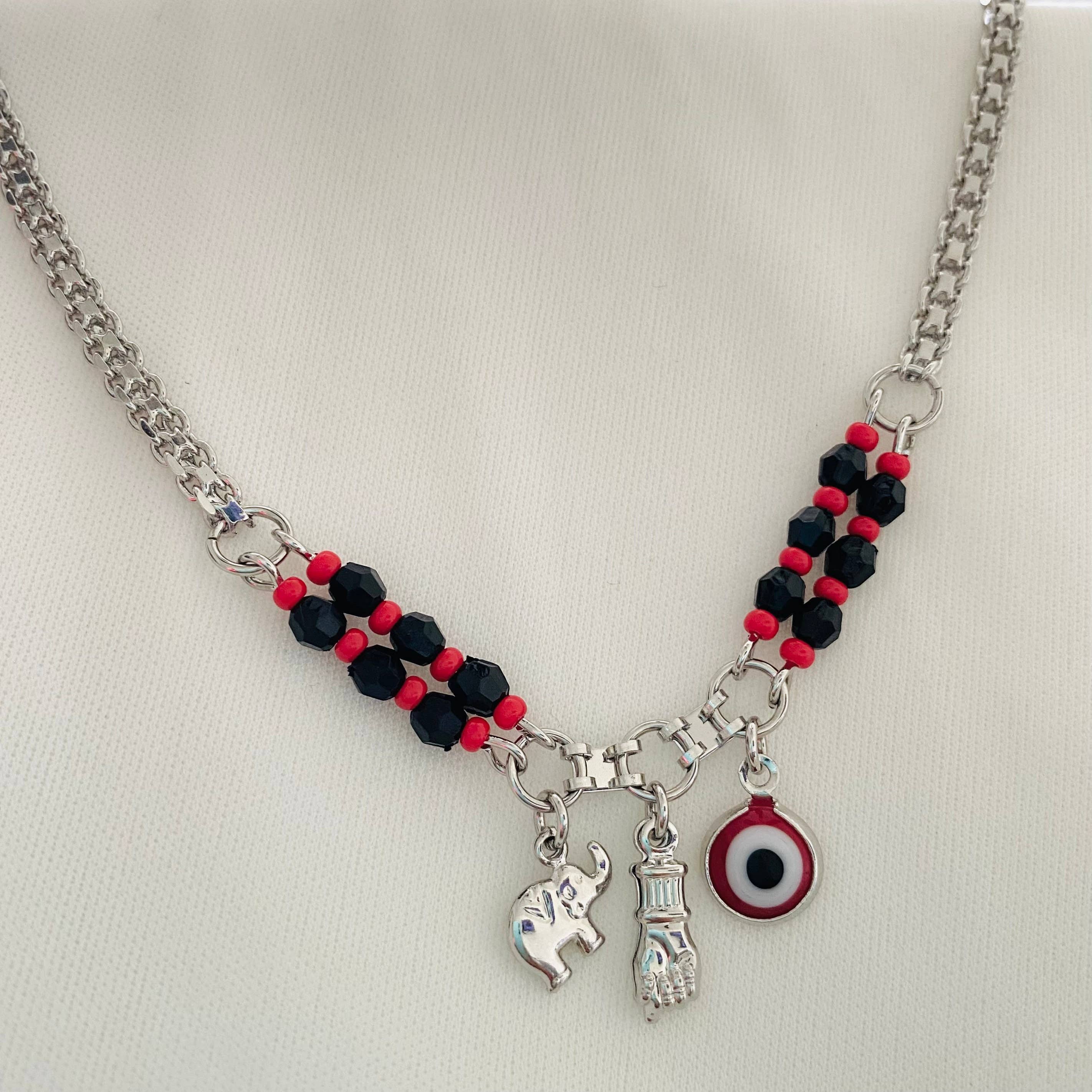 Silver Azabache Choker Necklace, Evil Eye Charm Necklace, Figa Hand for wholesale on Faire7