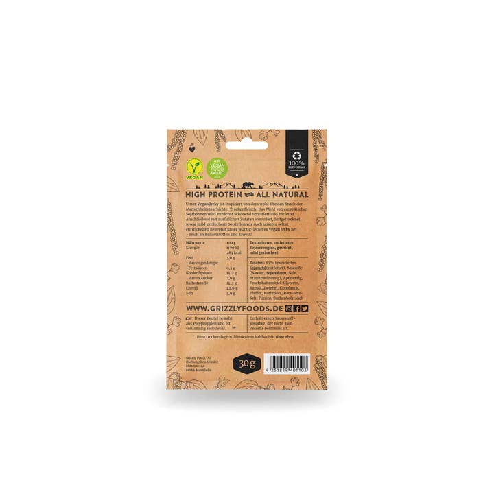 Grizzly Foods - Wholesale Jerky - Vegan Jerky - Cracked Pepper (30g)1