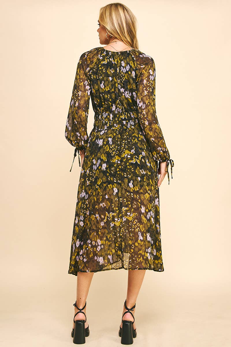 BLACK MULTI FLORAL PRINT WOVEN MIDI DRESS - 5385D for wholesale on Faire5