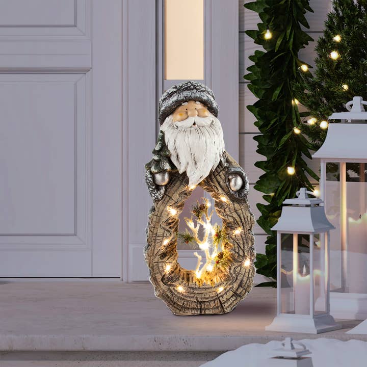 Alpine Corporation - Wholesale Christmas Decoration - Alpine Corporation Santa Statue with Carved Wood Look