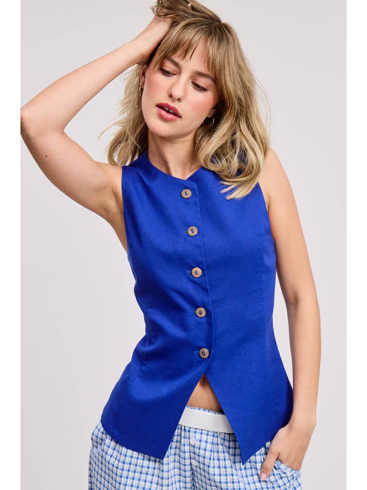 Mimosa - Wholesale Outerwear Vest - Women's - Open-Pack Button Down Sleeveless Round Neck Waistcoat Vest6