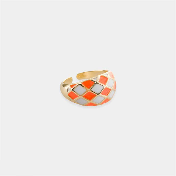 OMG Blings - Wholesale Band/Stacked Ring - LRN093 - Enamel Checkered Ring*4