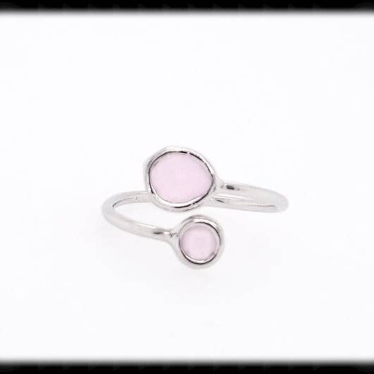 Framed Glass Adjustable Ring- Ice Pink Silver for wholesale by The Beaded Wire Designs