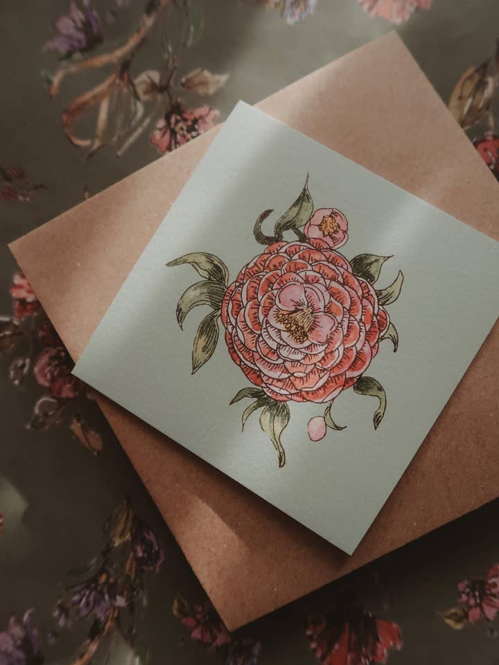 Pink Flower On Light Blue Small Flat Card for wholesale by MyDesignPictures