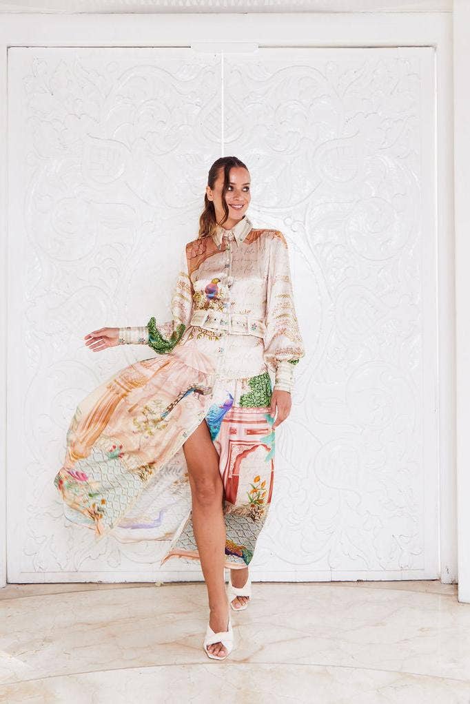 MACKENZIEMODE – Vestido - Mulher por atacado – Vestido longo Empress Silk com estampa Pavão9