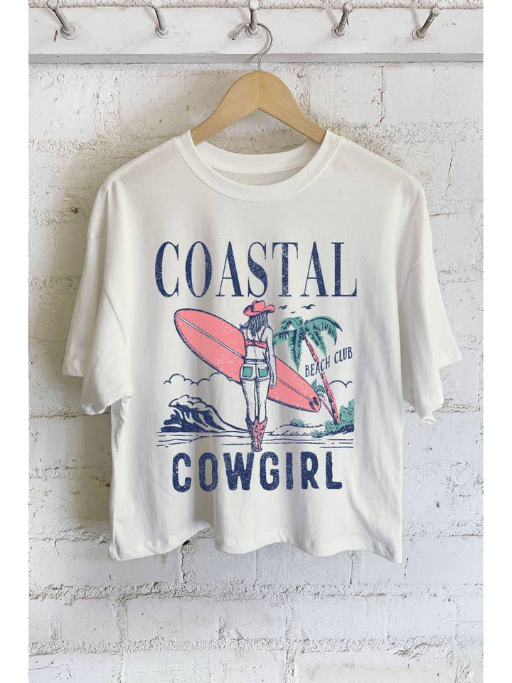 Rustee Clothing – wholesale Screen printed t-shirt – Women′s – COASTAL COWGIRL BEACH CLUB GRAPHIC LONG CROP TOP6