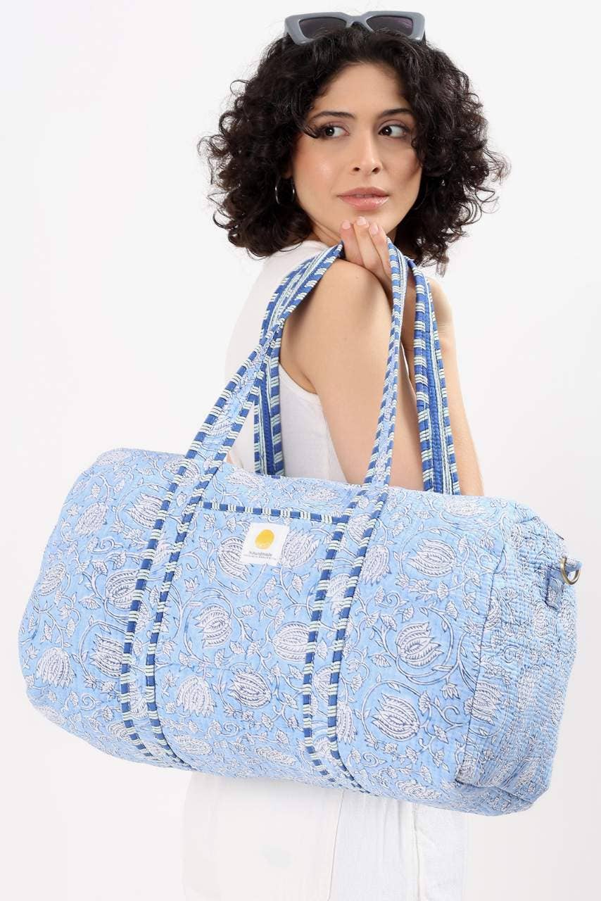 Hi Handmade - Wholesale Weekender Bag - Women's - Cotton Duffle Bag - Blue Lily8