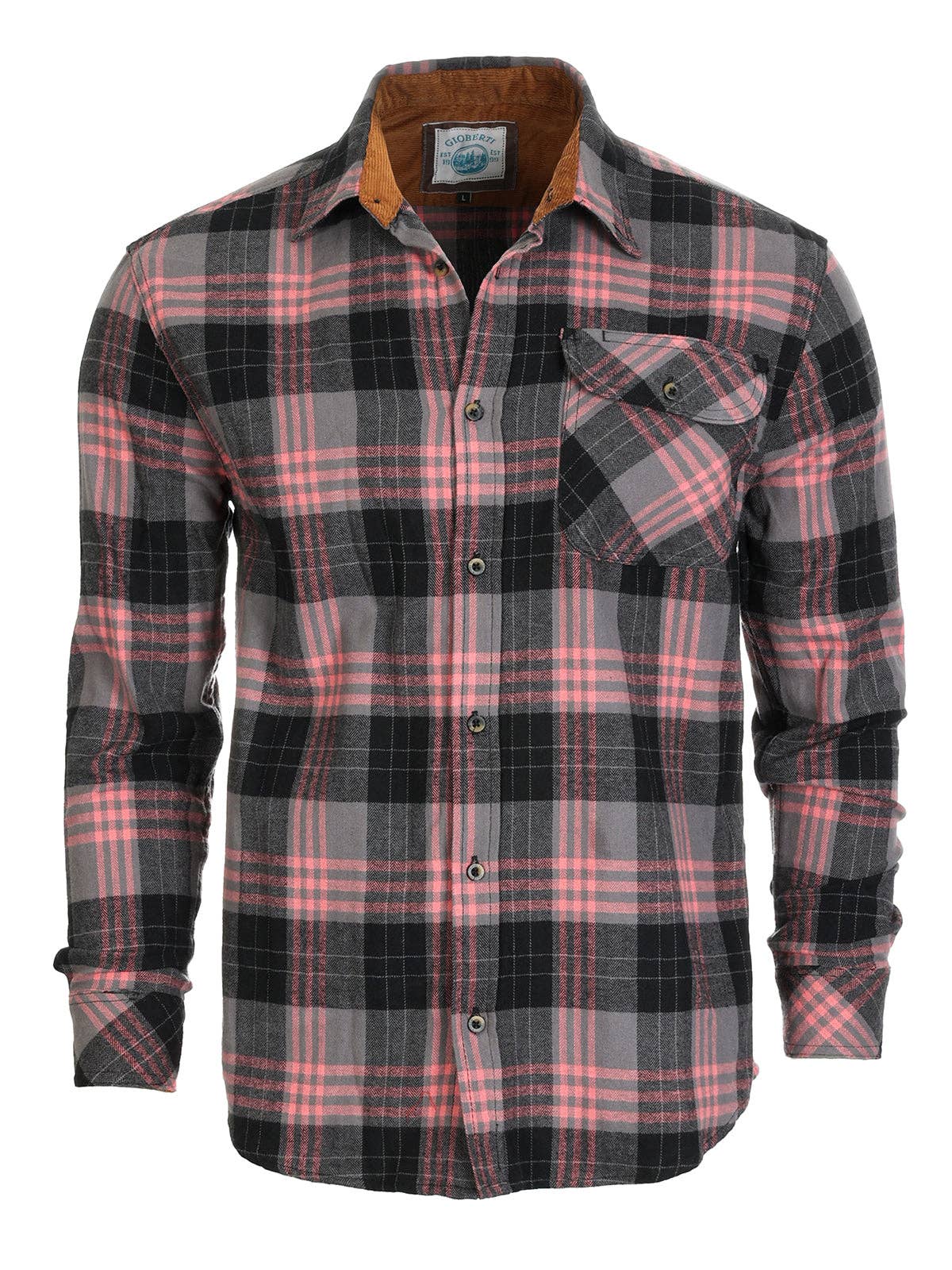 b-one inc - Wholesale Button Down Shirt - Men's - Men's Flannel Button Up Shirt with Corduroy Contrast GB-LS94FC11