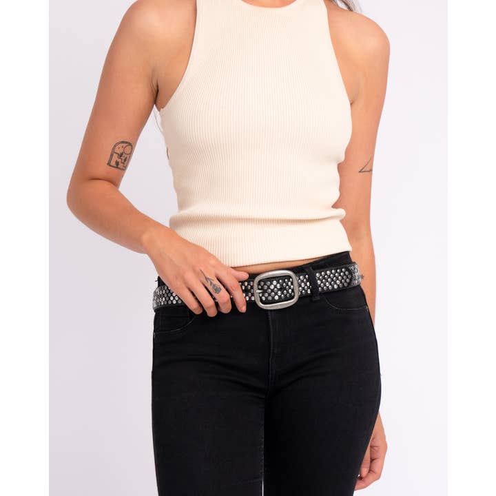 Amsterdam Heritage Leather Belts, Bags, Jackets & Apparel - Wholesale Belt - Women's - Britta | Vintage Silver Buckle Studded Leather Belt Women16