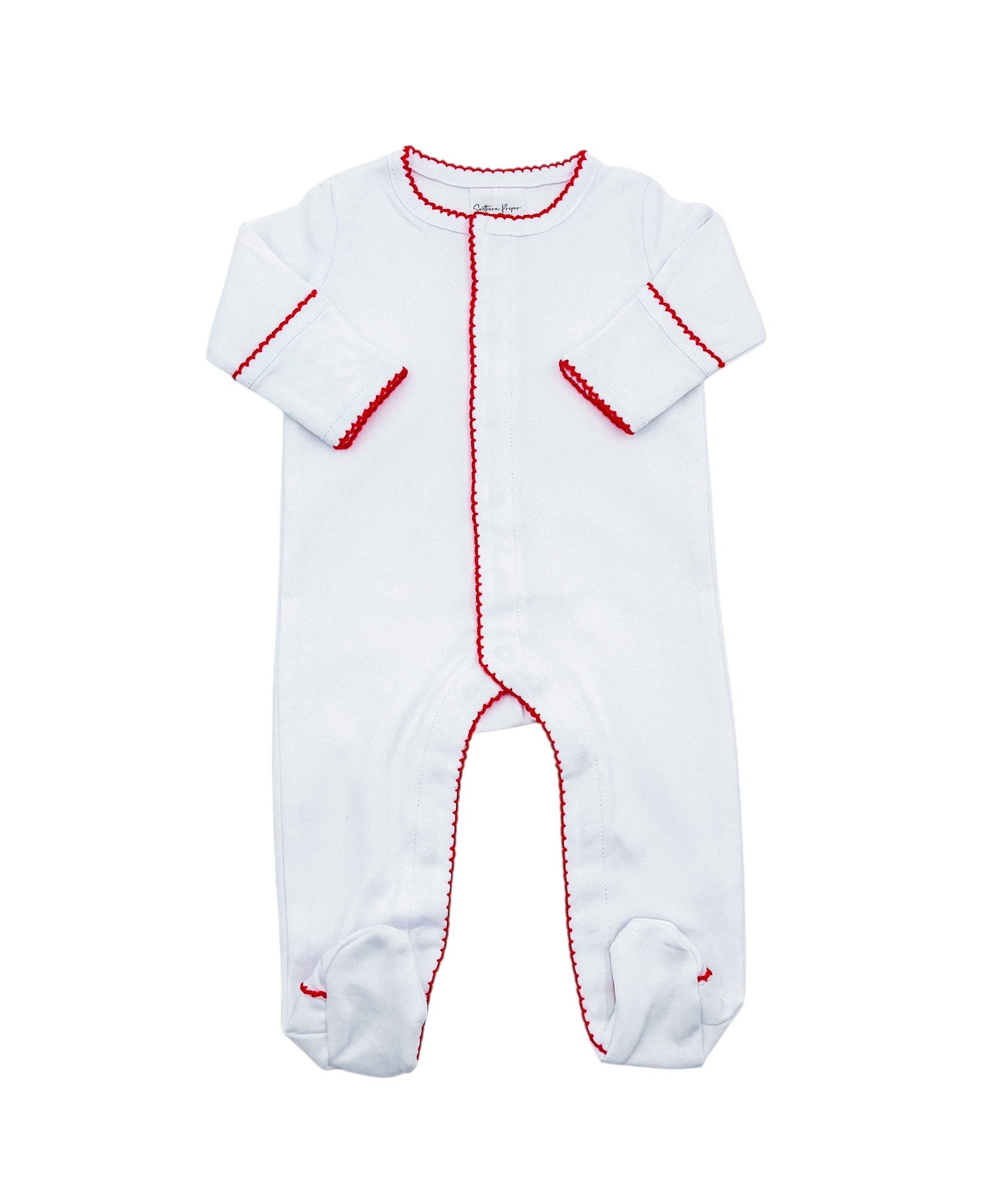 Southern Proper Blanks - Vente Barboteuse – bébé - Chaussons bébés classiques avec bordure picot1