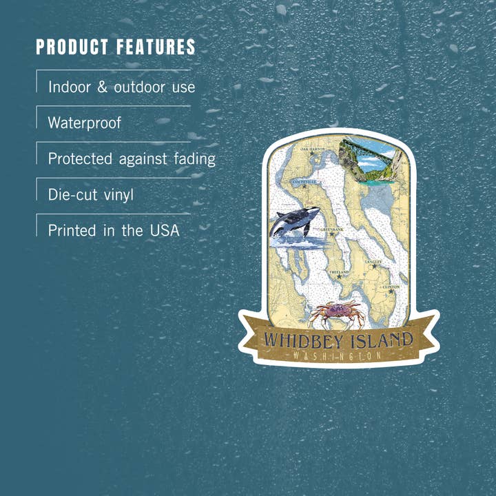 Lantern Press - Wholesale Sticker - STICKER Whidbey Island, Washington, Nautical Chart