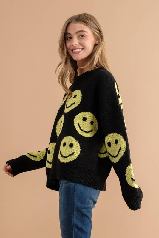 Pink Irene Wholesale - Vendita all'ingrosso Maglione tricot - Donna - MAGLIONE CON MOTIVO A VOLTO SORRIDENTE15