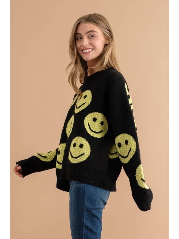 Pink Irene Wholesale - Vendita all'ingrosso Maglione tricot - Donna - MAGLIONE CON MOTIVO A VOLTO SORRIDENTE15