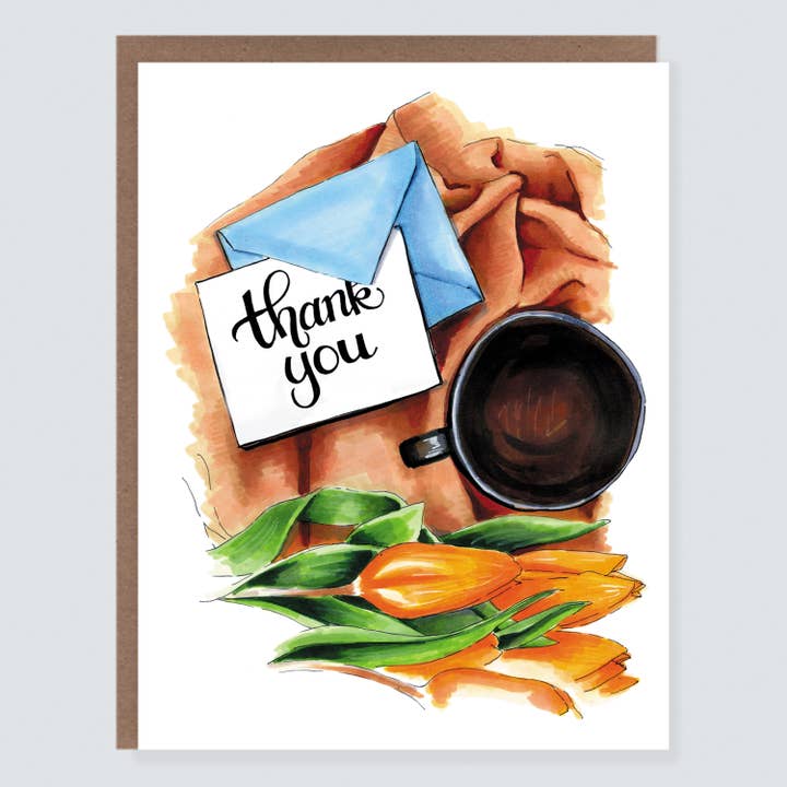 Thank You Note With Flowers + Coffee | Thank You Card for wholesale by Morgan Swank Studio