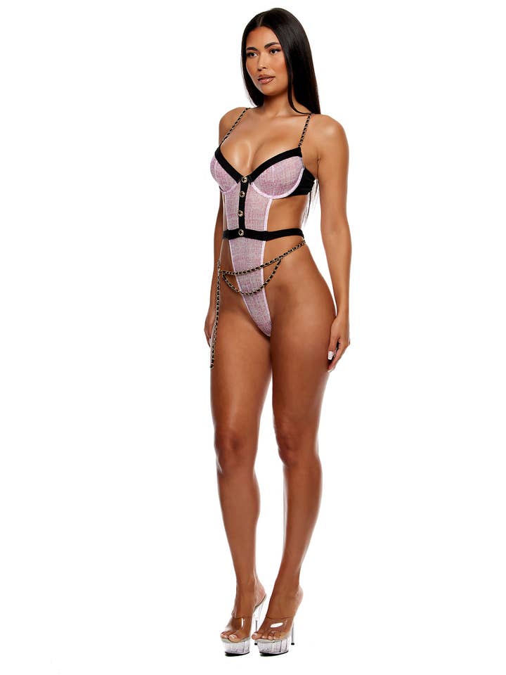 Keep It Classy Mesh Teddy Lingerie Set - Mauve for wholesale on Faire5