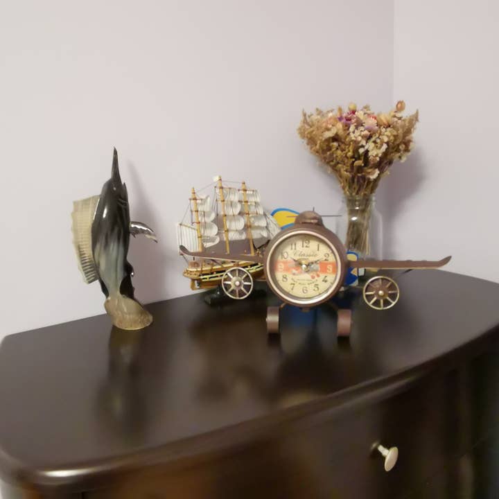 Peterson Housewares & Artwares - Wholesale Desk Clock - Table Clock - Rustic Vintage Airplane Table Clock4