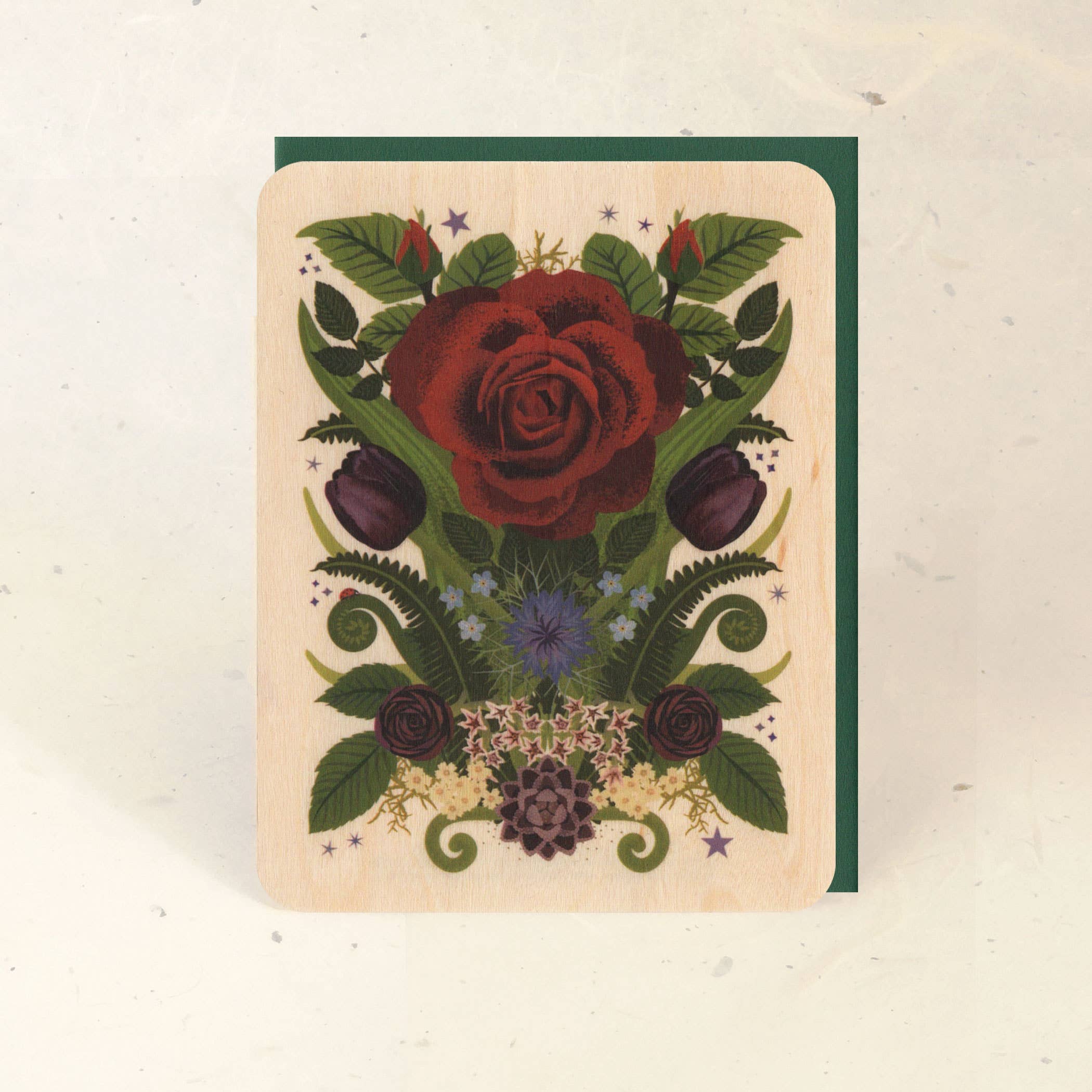 Little Gold Fox Designs – Engroshandel Hverdagshilsen kort – Rose og mariehøne træ lykønskningskort