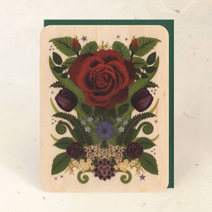 Little Gold Fox Designs – Engroshandel Hverdagshilsen kort – Rose og mariehøne træ lykønskningskort 0