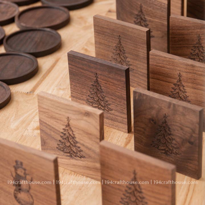 194 Craft House - Wholesale Coasters - Christmas Tree Walnut Wood Coasters - Christmas Decor & Gift5