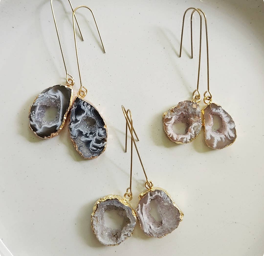 Sara Sela Jewelry - Wholesale Dangle Earrings - Gold Plated Agate/Druzy Dangle and Drop Earrings0