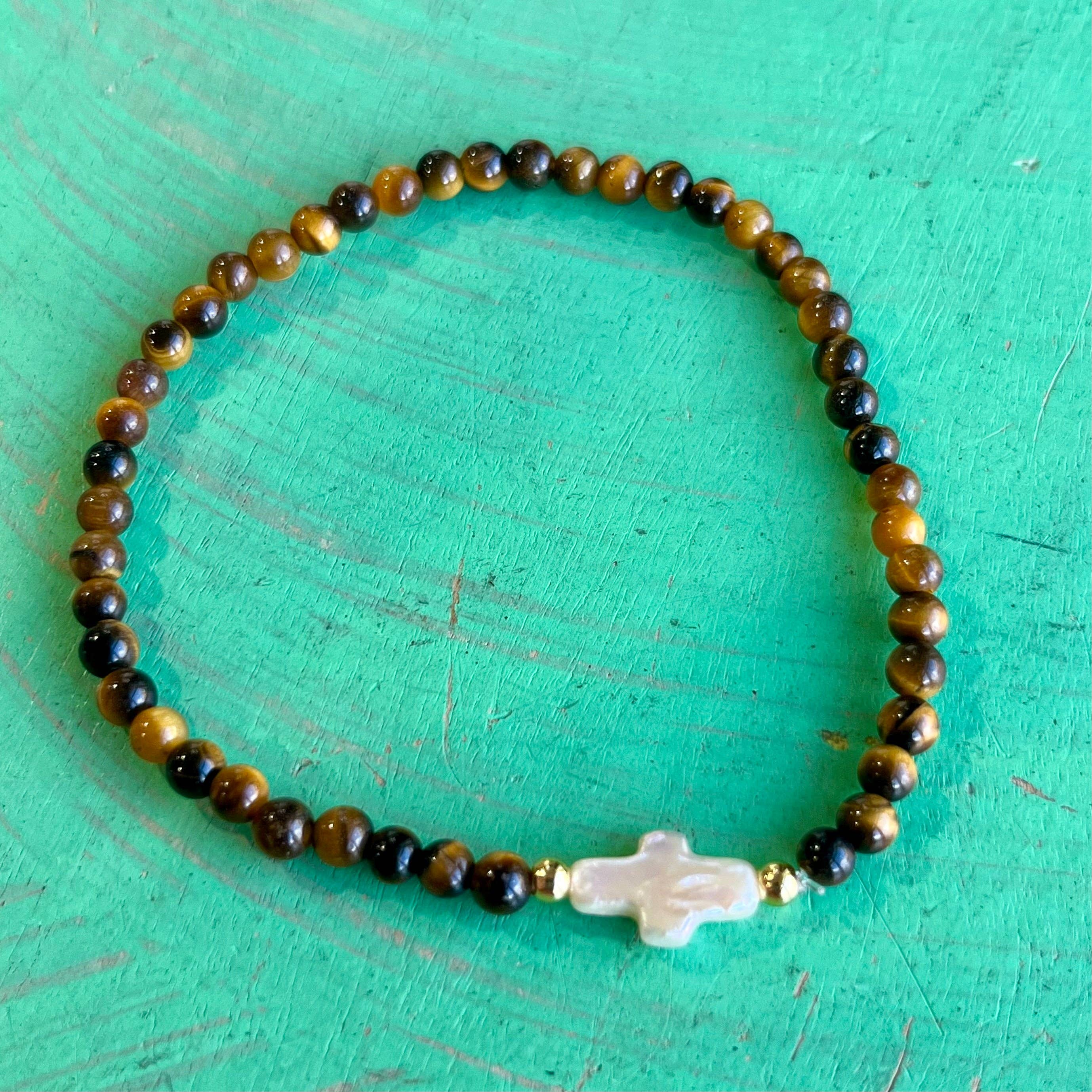 Love and Honor Jesus LLC - Wholesale Beaded Bracelet - Natural Stone Freshwater Pearl Cross Bracelet2