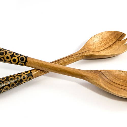 Fair Together - Vendita all'ingrosso Set di posate assortite - Cucchiai per insalata con intarsi in bambù, noce di cocco o cannella1