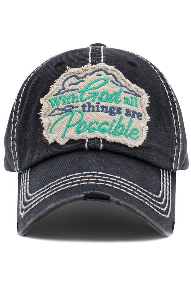 Hana - Wholesale Baseball Cap - Women's - WITH GOD ALL THINGS ARE POSSIBLE Vintage Cap0