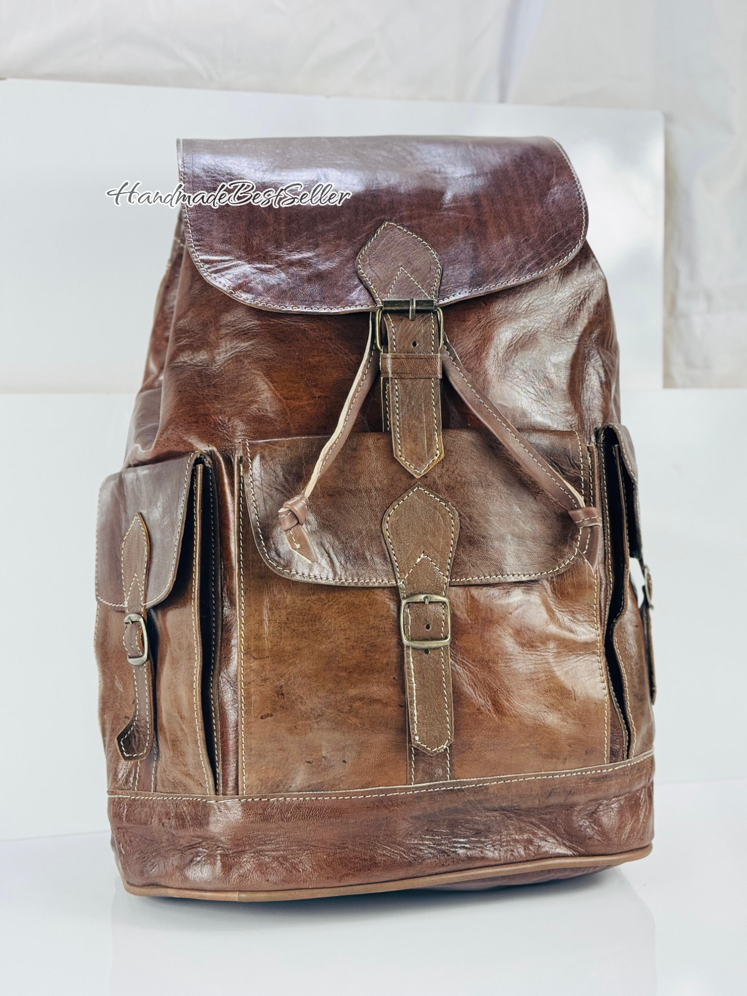 HandmadeBestSeller – wholesale Backpack – Unisex – Handmade Leather Backpack – Multi-Pocket Travel Bag0