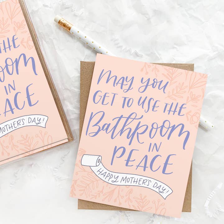 Greeting Card: Mother's Day Bathroom in Peace for wholesale by Happy Tines Design Co.