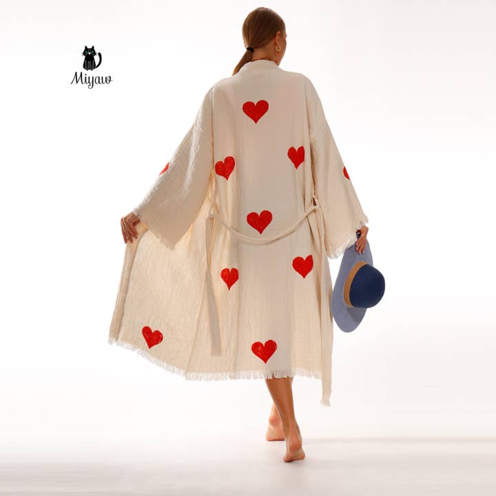 Beige Wholesale Personalized Organic Cotton Kimono Robe - Romantic Valentine's Day Gift for Boutiques for wholesale on Faire1