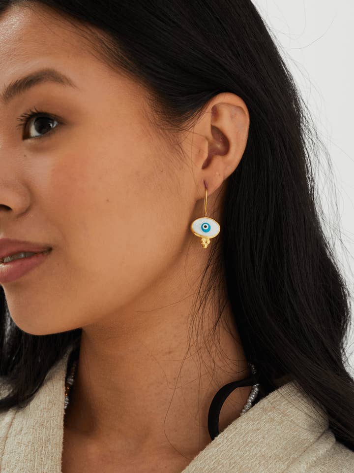 White Evil Eye Earrings for wholesale by Patara Life