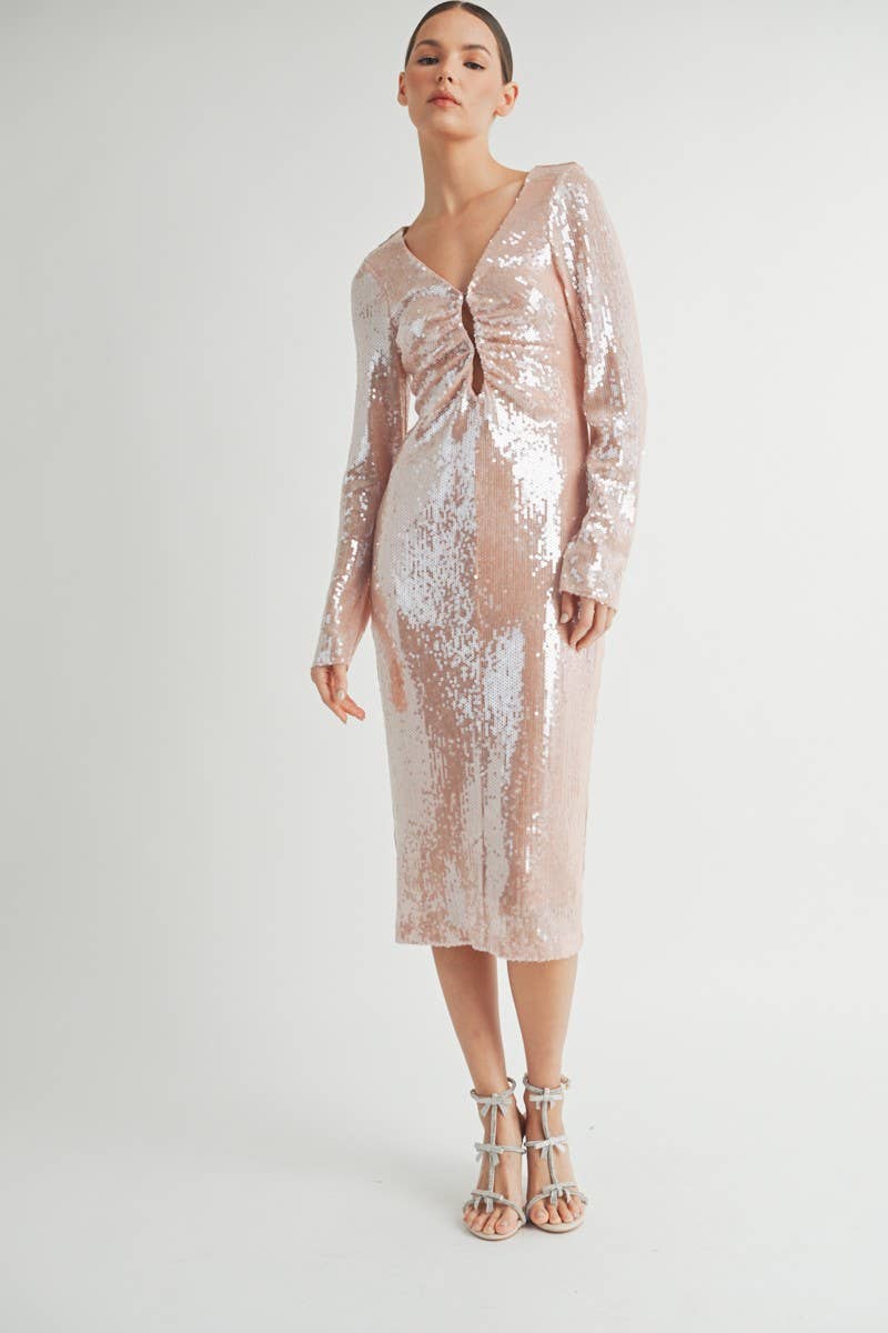 Rose Robe Midi Moulante à Paillettes en vente sur Faire6