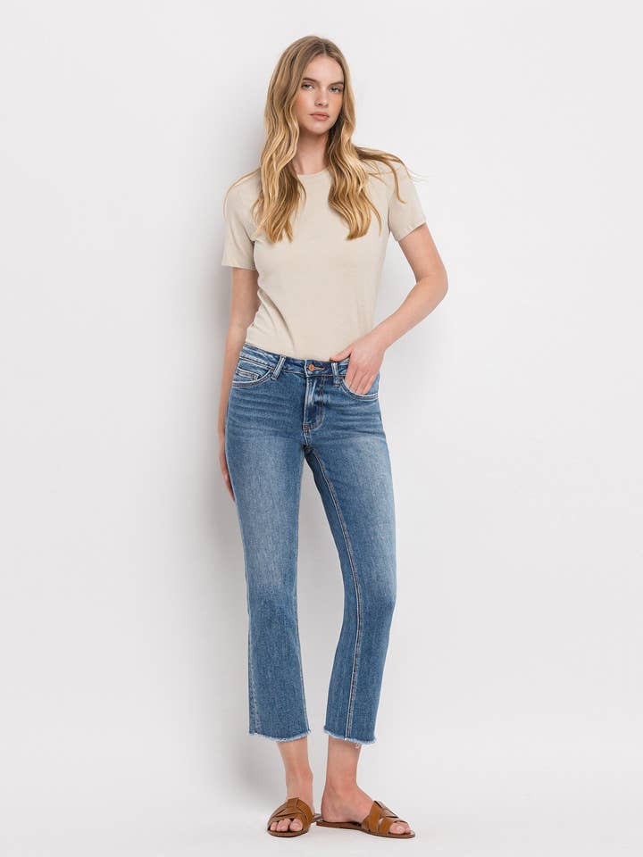 MID RISE RAW HEM CROP STRAIGHT JEANS V2750 for wholesale by VERVET by FLYING MONKEY