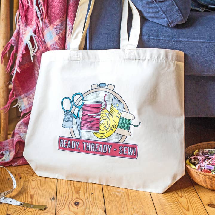 'Ready, Thready - Sew!' Tote Bag for wholesale by Of Life & Lemons