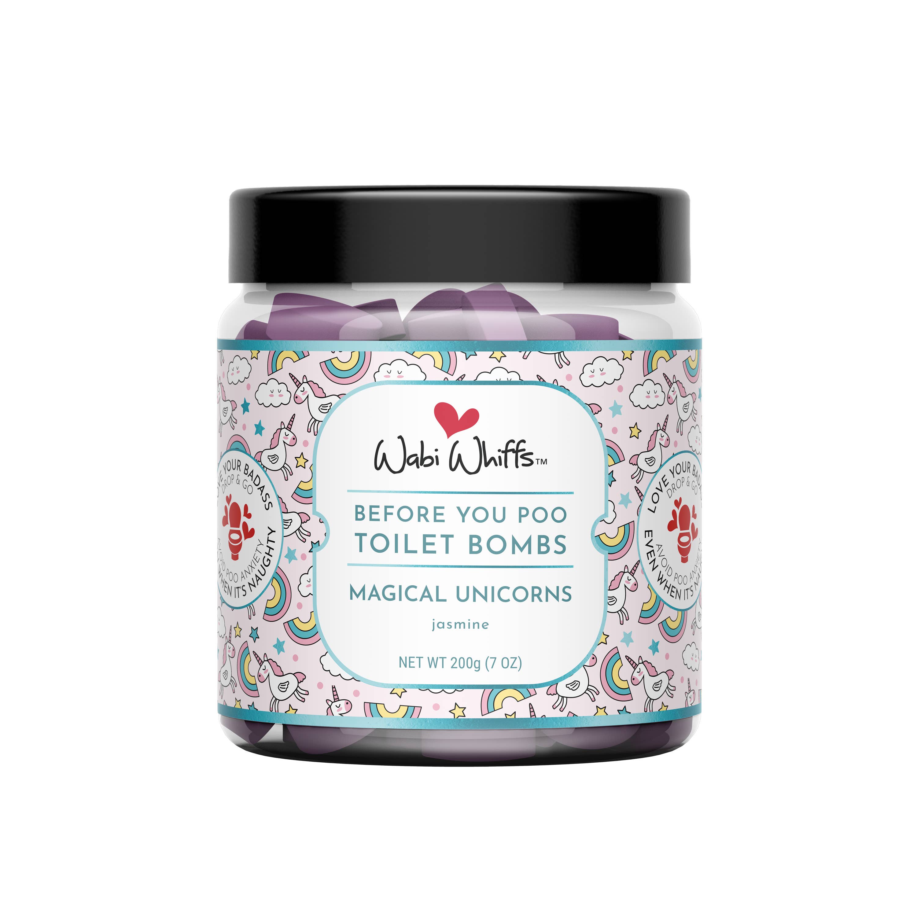 Wabi Whiffs - Wholesale Toilet Spray - 200g Magical Unicorns Fizzing Toilet Love Bombs