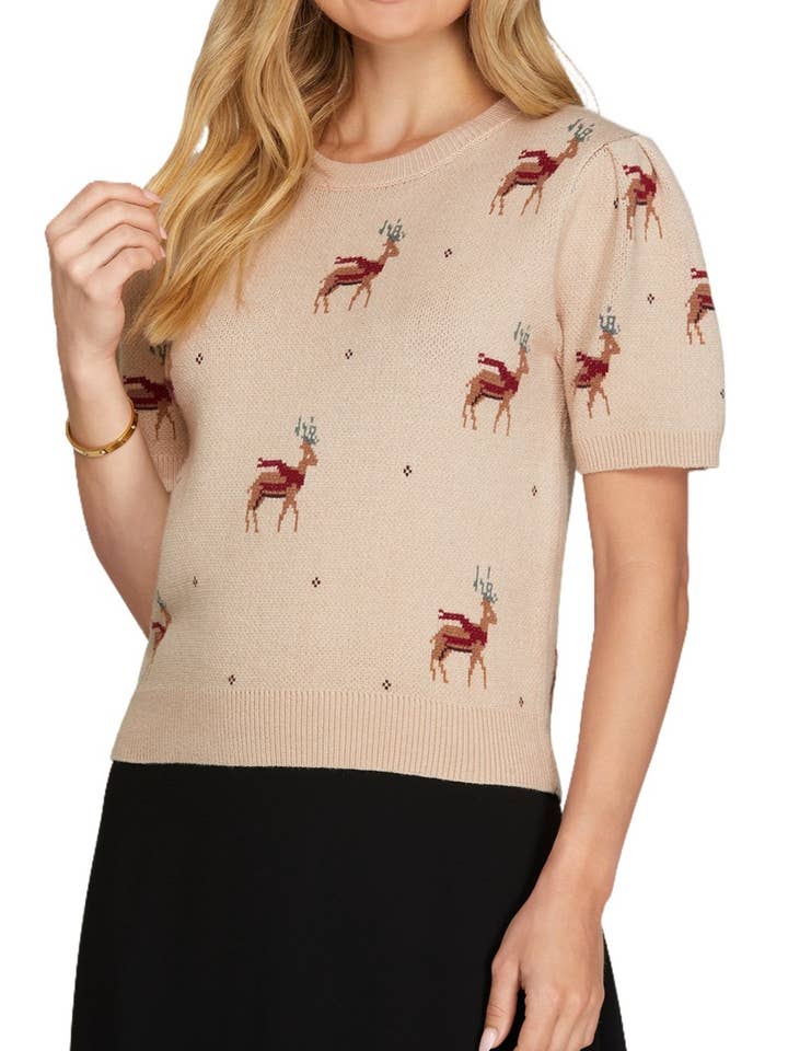 Haut de pull à motif de rennes pour la vente par Vanilla Monkey