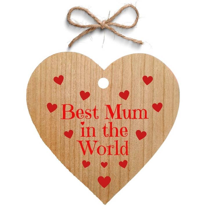 Second Ave Gift Company – Großhandel Schilder – Second Ave Best Mum In The World Holz-Schild zum Aufhängen in Herzform, Kirschbaum, Muttertag, Geburtstag,