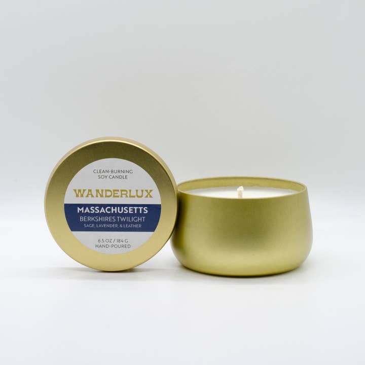 Wanderlux Massachusetts Berkshires Twilight 6.5 Ounce Soy Candle for wholesale by Wanderlux Candles