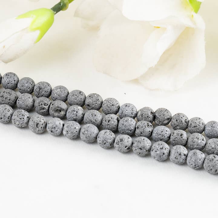 Soothing Crystals Beads - Wholesale Beads - Round Beads | Grey Lava Beads | Volcanic Rock Gemstone Beads3