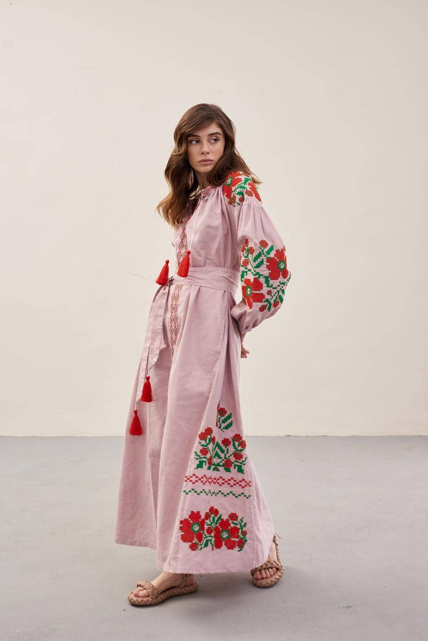 Handmade Originals Ukraine - Wholesale Dress - Women's - Embroidered Dress Paris Bouquet Pink7