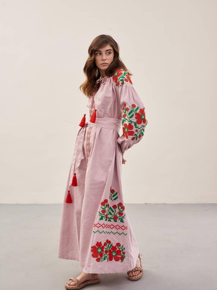 Handmade Originals Ukraine - Wholesale Dress – Women's - Embroidered Dress Paris Bouquet Pink7