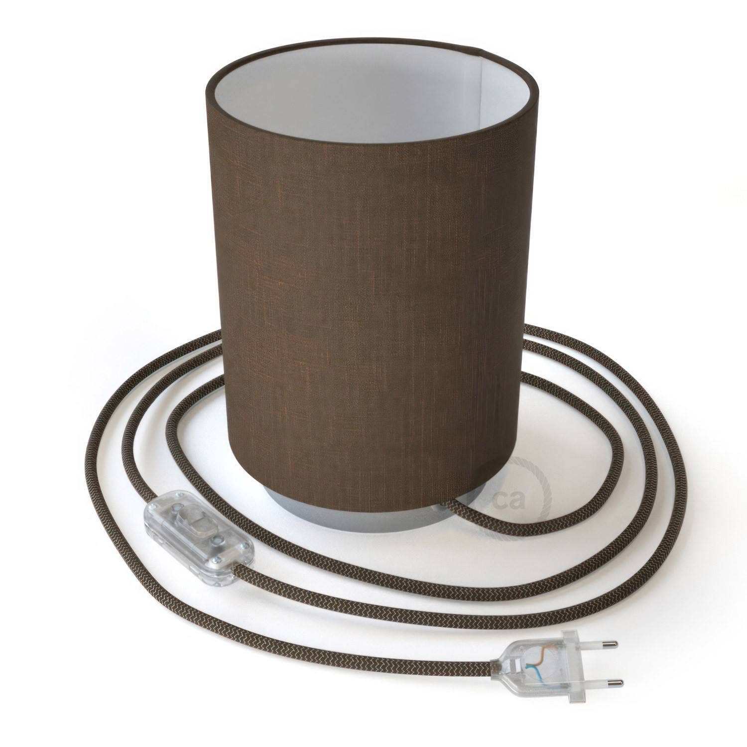LIGHTINUP S.R.L. - Wholesale Accent/Desk Lamp - Metal table lamp with Camelot Brown Cylinder lampshade, complete0